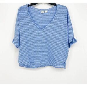 Melrose and Market Women's Short Sleeve T-Shirt Knot Accents Blue Striped Medium